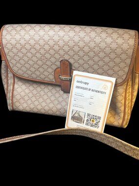 Authentic CELINE Vintage Macadam Canvas Flap Shoulder Bag Crossbody COA Included